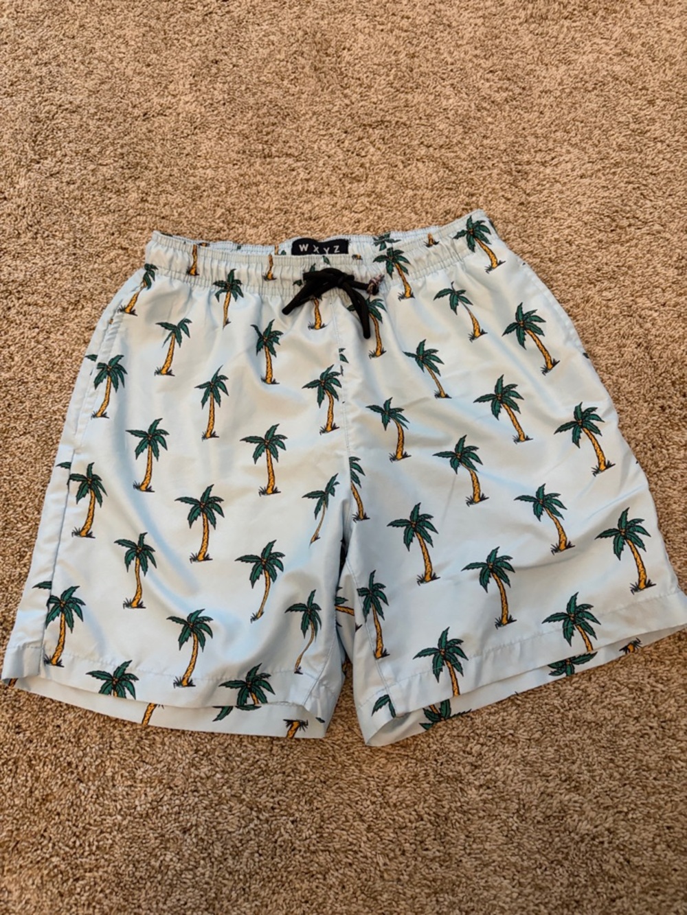 Men's Light Blue Palm Tree Swim Trunks